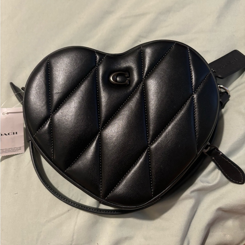 Coach Black Heart Quilted Crossbody Bag NWT